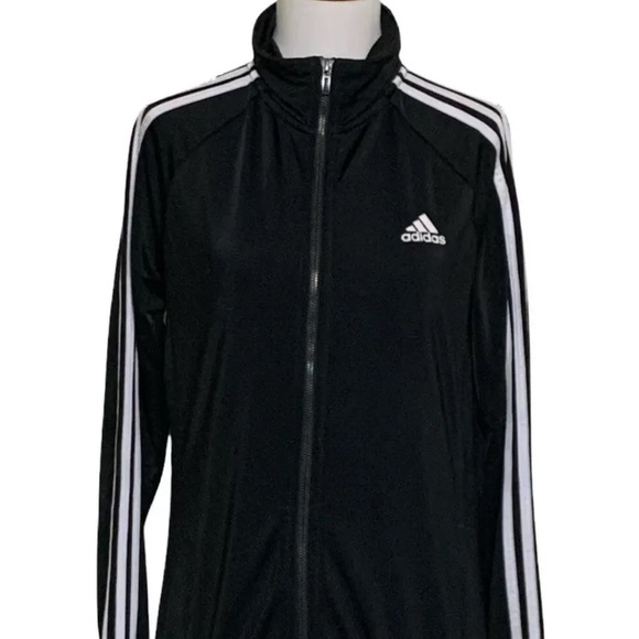 Adidas Jacket Women Small Black White Track Stripes Athletic Sports Zip Casual - Picture 2 of 12